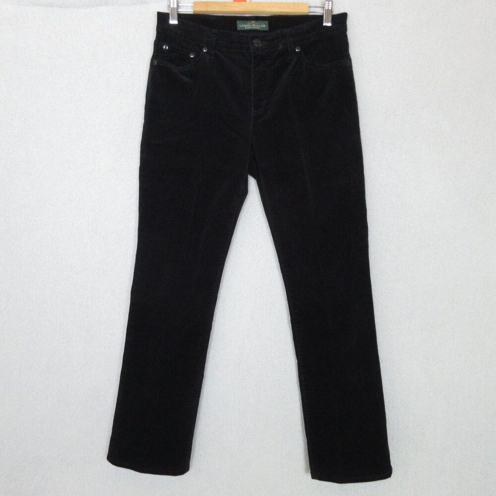 LRL Lauren‎ Jeans Co. Black Corduroy Pants Womens 8 (32x30) Classic Straight Leg